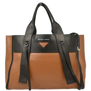 Prada Brown Leather 2way Tote Handbag 117/G 115952